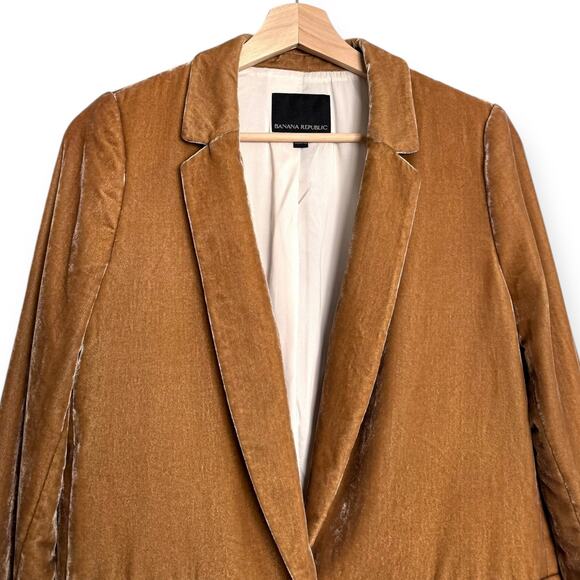 Banana Republic Mustard Yellow Velvet Velour One Button Blazer Women's Size 4 - Picture 3 of 10